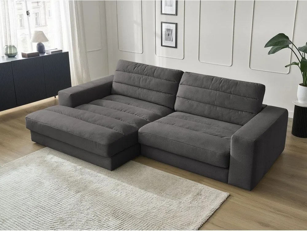 Antracitszürke bársony sarokkanapé (bal oldali-heverő résszel) Sierra – Bobochic Paris
