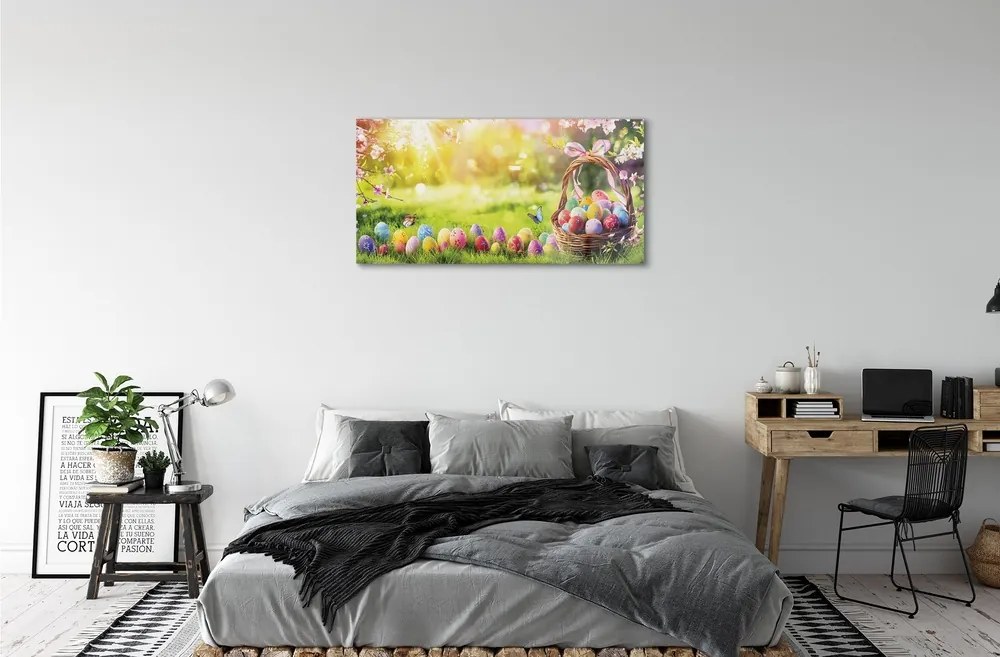 Üvegképek Kosár tojás virág rét 120x60cm