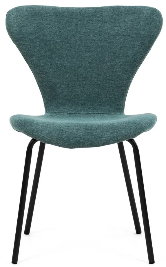 Scaun de sufragerie, material albastru, picioare metalice negre