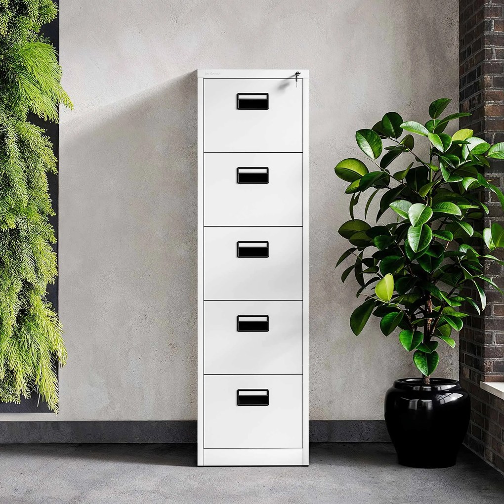 Fém iratszekrény 5 fiókkal, fehér, 460x1625.5x620 mm: SARA