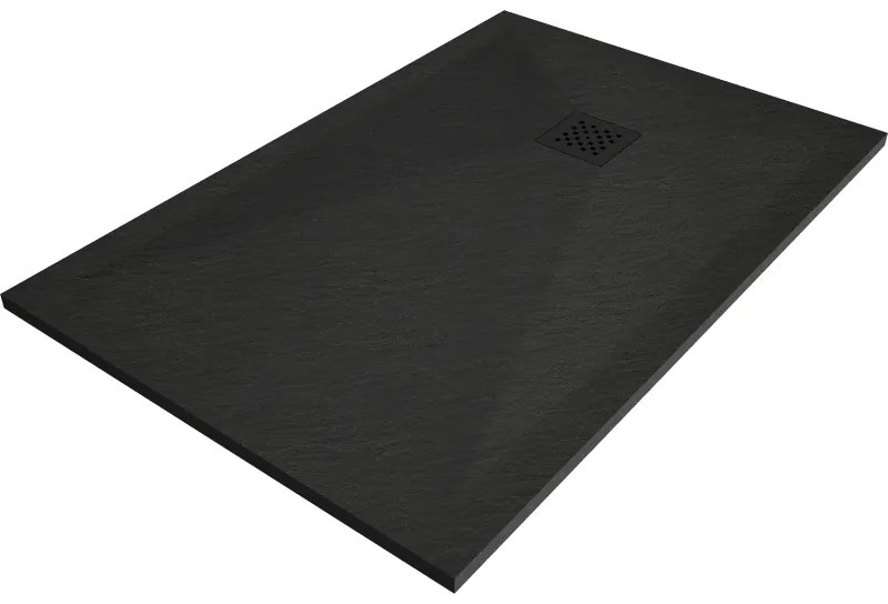 Mexen, Mexen Stone+ brodzik kompozytowy prostokątny 140 x 80 cm, czarny, maskownica czarna - 44708014-B