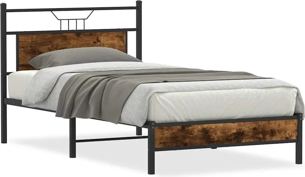vidaXL füstös tölgy színű szerelt fa ágykeret matrac nélkül 90x190 cm
