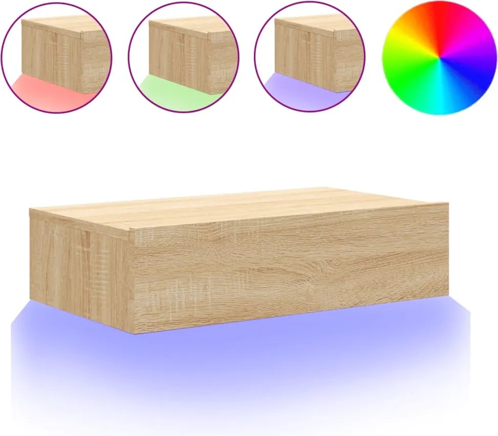 vidaXL sonoma tölgyszínű TV-szekrény LED-lámpákkal 60x35x15,5 cm