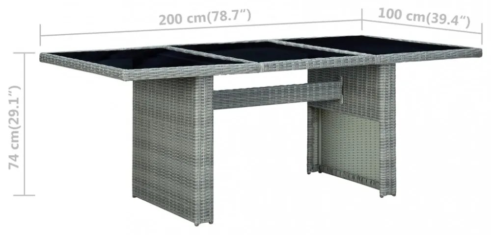 sötétszürke polyrattan és edzett üveg kerti asztal