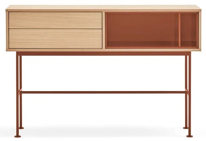 Yoko téglavörös konzolasztal tölgyfa dekorral - Teulat