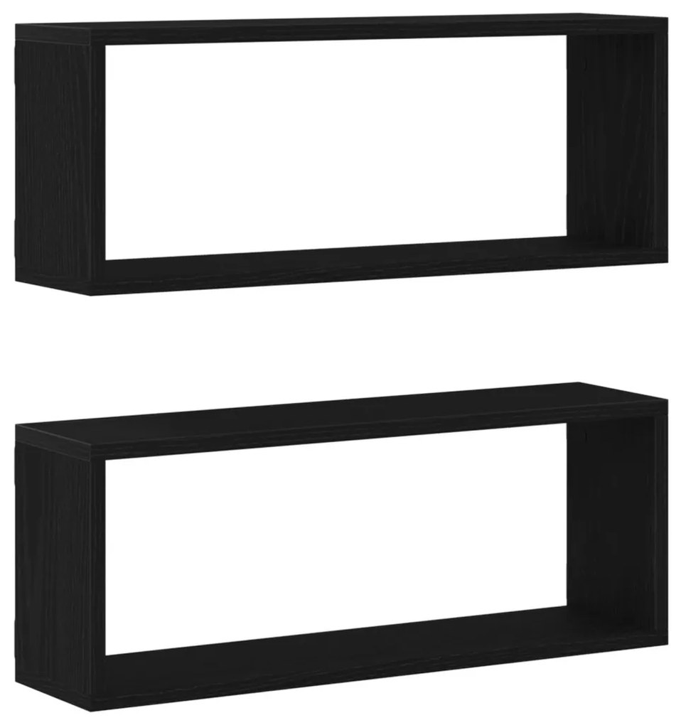 Fali Polcok 2 Darab Fekete Tölgy 60x15x23 cm Műanyag Fából Készült