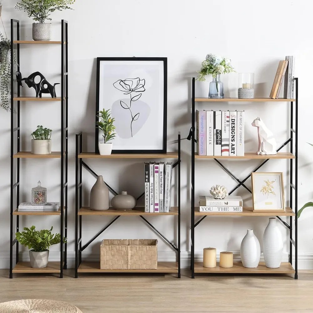 Nyitott könyvespolc, tároló állvány fém lábakkal | 4 szintes aranytölgy | 59x112cm Intenso