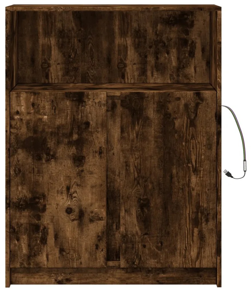 füstös tölgy szerelt fa tálalószekrény LED-del 77 x 34 x 100 cm