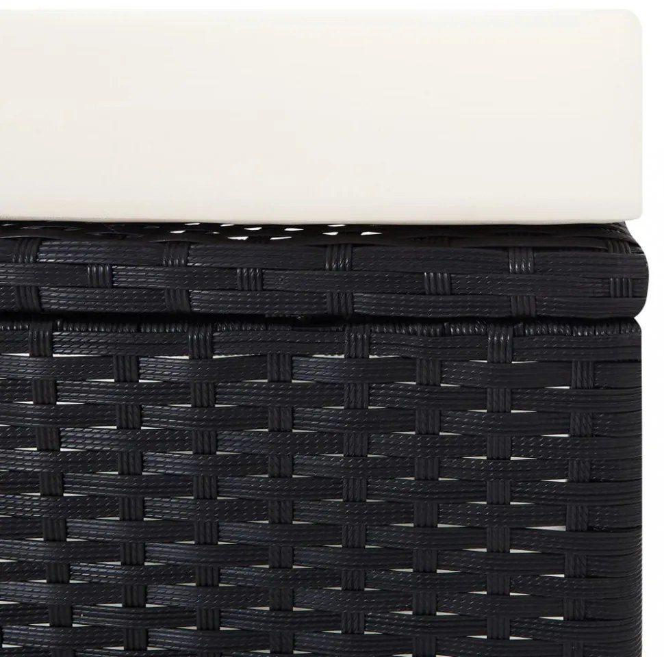 3 részes fekete polyrattan kerti bútorszett párnákkal