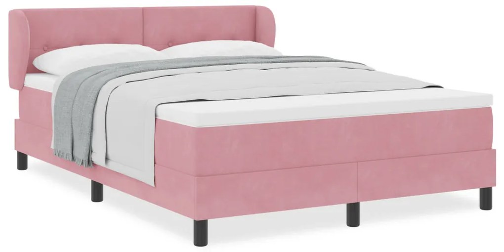 Boxspring Ágy Mattal Rózsaszín 140x200 cm Bársony