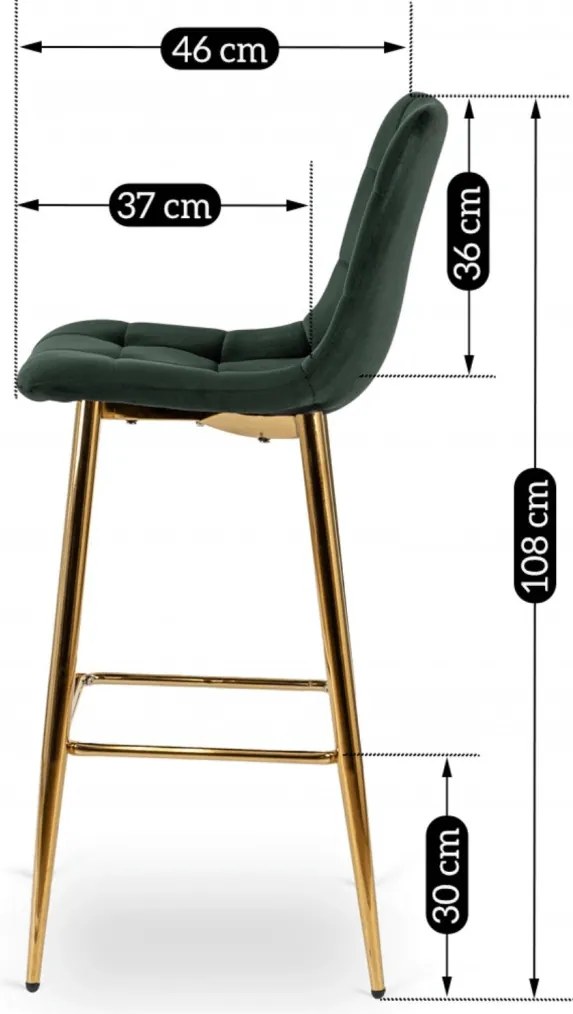 Zöld Bársony Bárszék Aranyszínű Lábbal. ARIEL