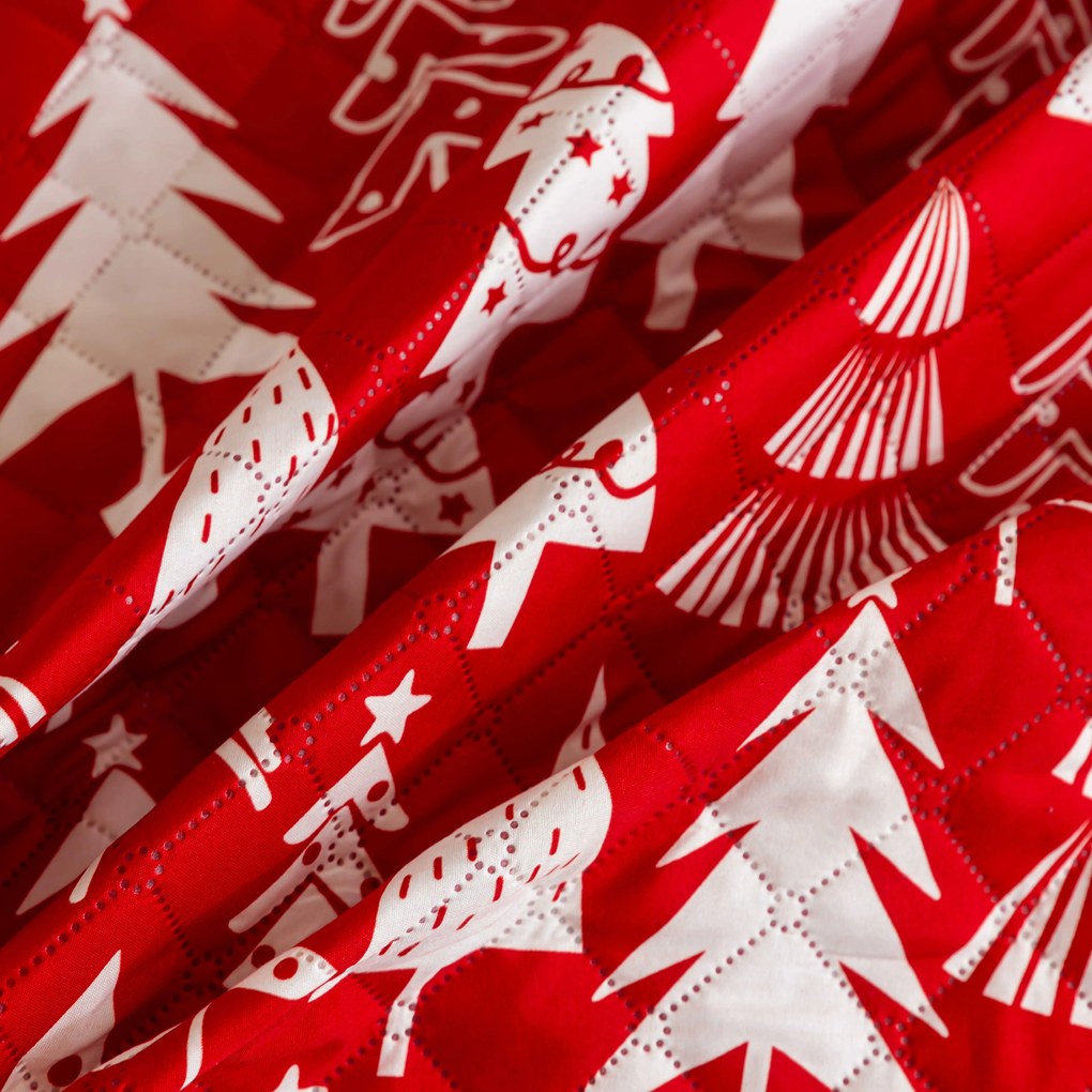 Piros ágytakaró CHRISTMAS TREES Méret: 220 x 240 cm