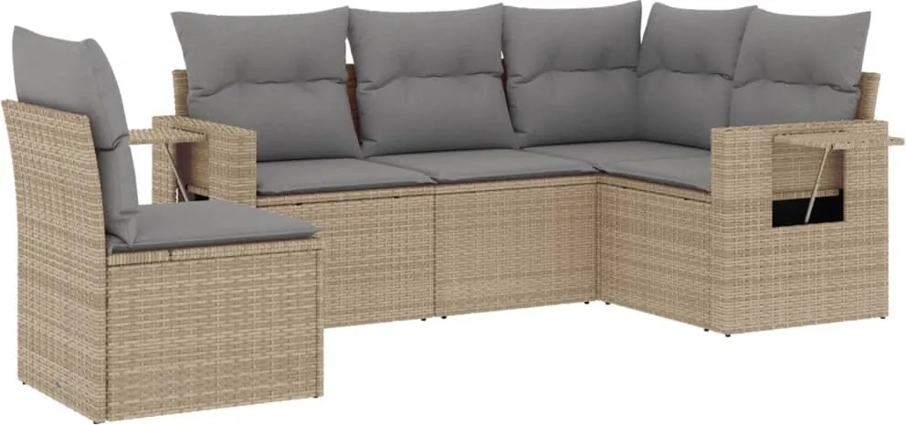 vidaXL 5 részes bézs polyrattan kerti ülőgarnitúra párnákkal