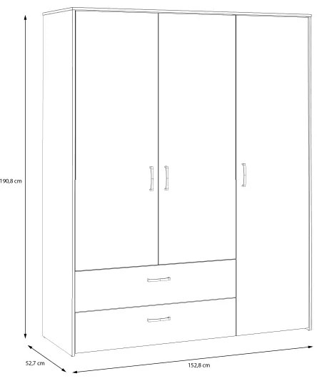 URO gardróbszekrény 152x190 cm, artisan tölgy/fehér