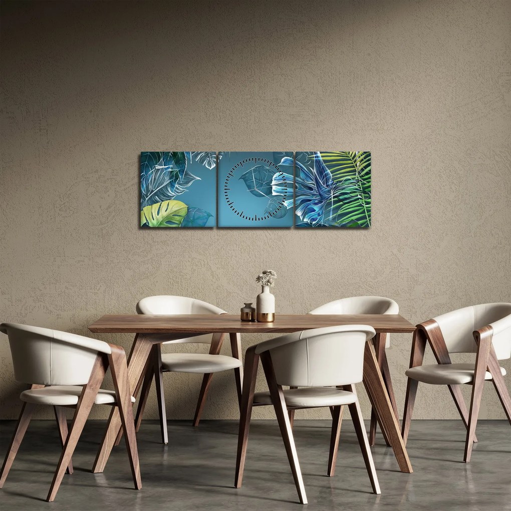 Kép - Trópusi növények levelei (órával) (90x30 cm)