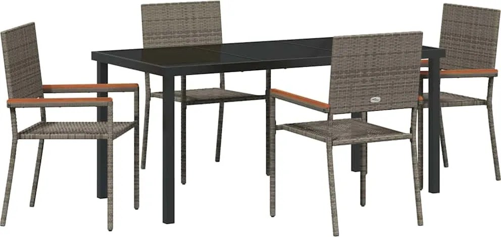 vidaXL Kert étkező szett párnával 5 pcs Szürke polirattan