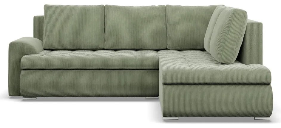 Tokio sarokkanapé, L alakú háttámlával, 2 ágyneműtartóval, kordbársony, jobboldali, zöld