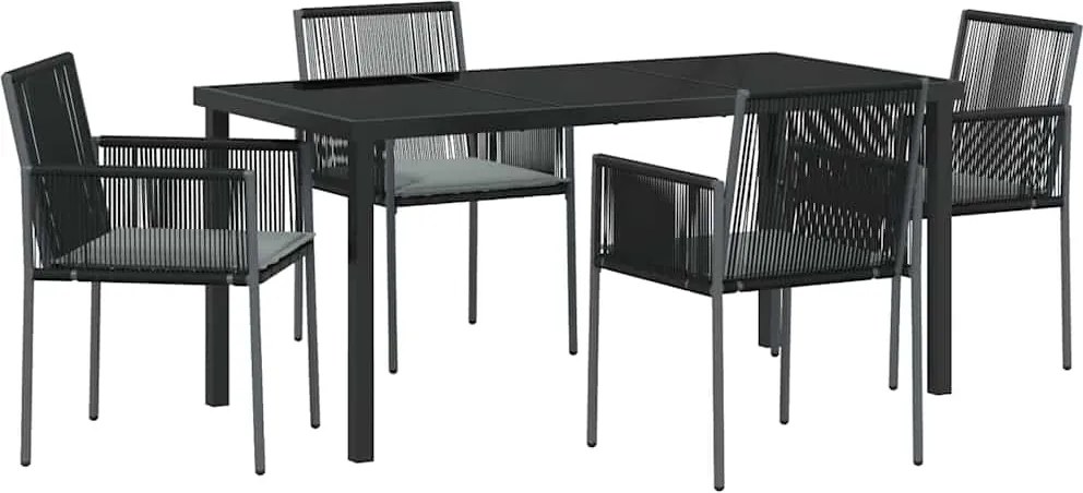 vidaXL Kert étkező szett 5 pcs Fekete PE Rattan