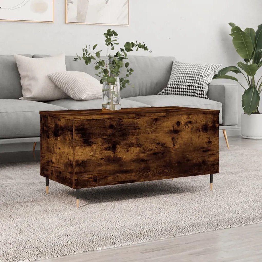 Füstös tölgy színű szerelt fa dohányzóasztal 90 x 44,5 x 45 cm