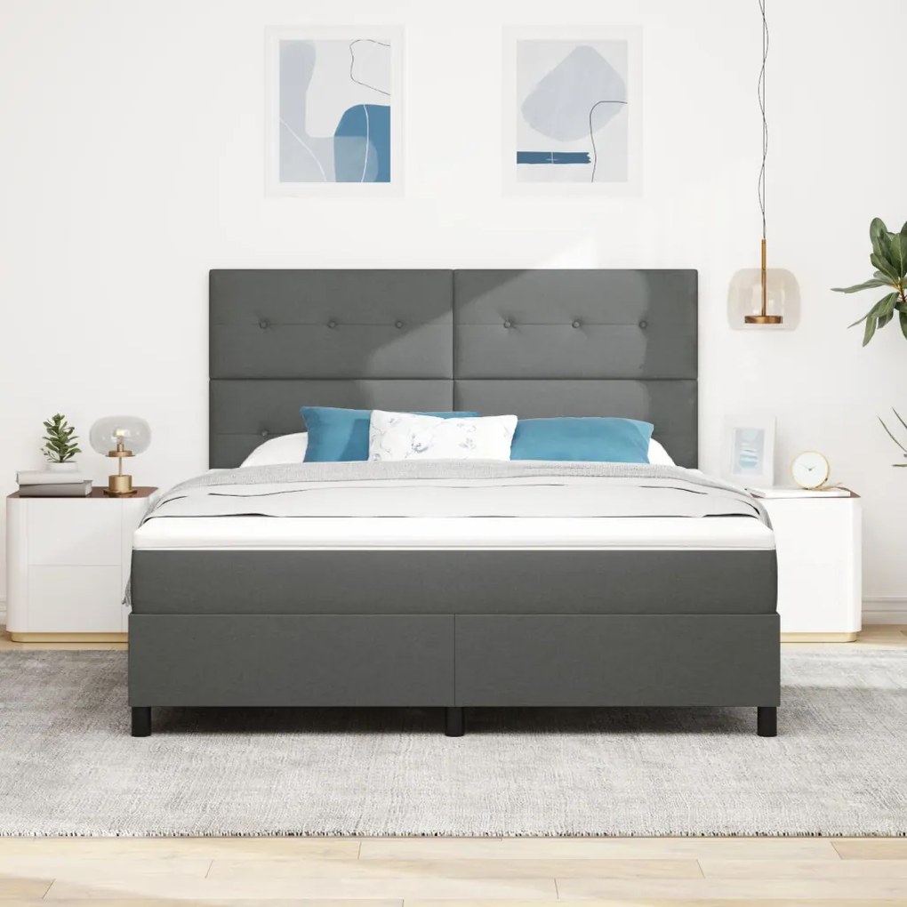 Boxspring ágy matraccal sötét szürke szuper király szövet