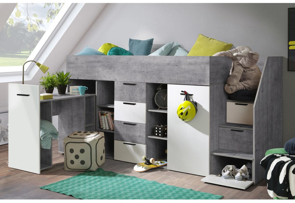 Kombinált gyerekágy 90 cm Kesa 3 (beton + matt fehér) (J). 1085826