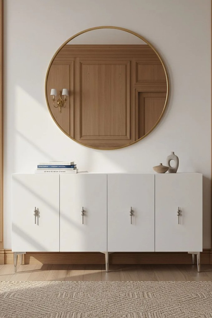 Komód, fehér-ezüst, 125 cm