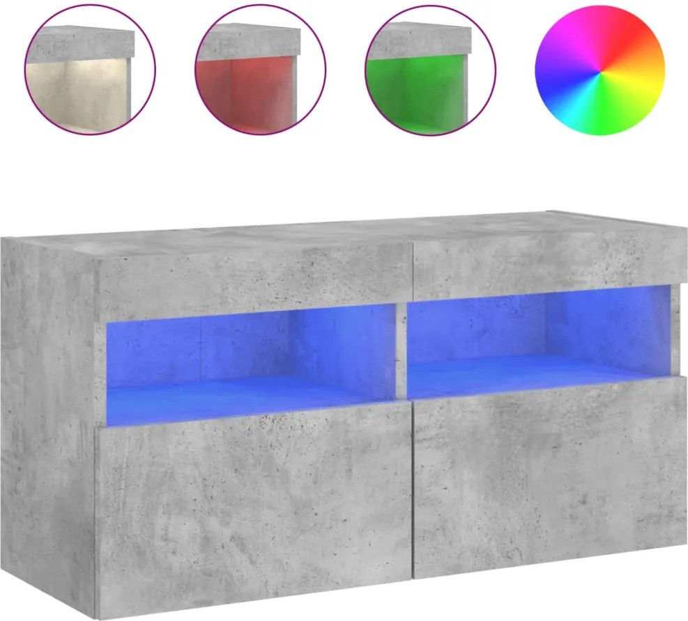 vidaXL betonszürke falra szerelhető TV-szekrény LED-del 80x30x40 cm