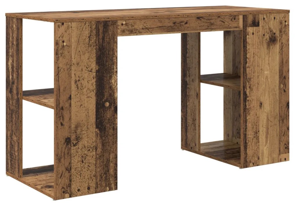vidaXL Asztal polcokkal tárolóval Öreg fa 130 x 50.5 x 75 cm Faanyag