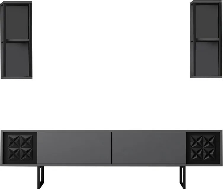 Line Anthracite and Black TV-állvány polcokkal