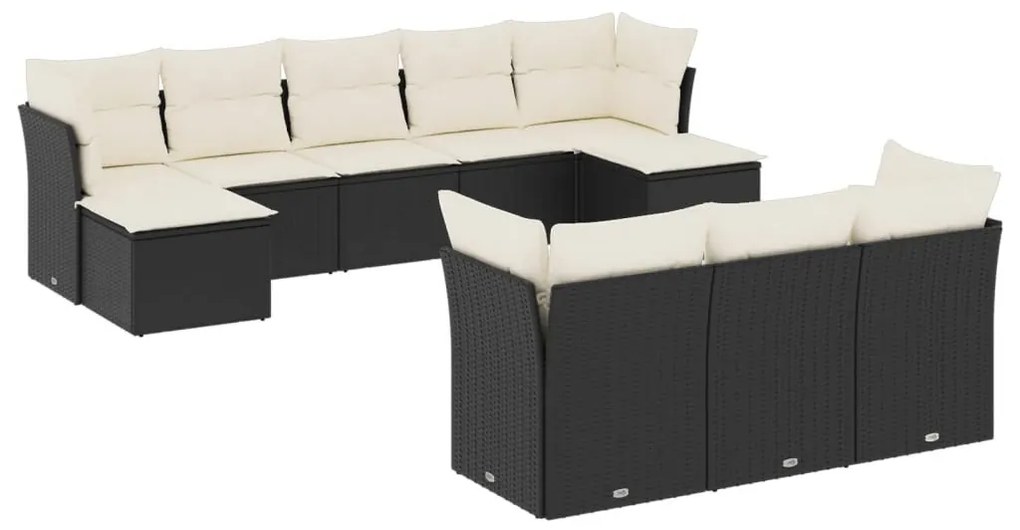 10 részes fekete polyrattan kerti ülőgarnitúra párnákkal