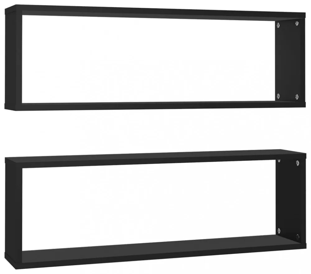 2 db fekete szerelt fa fali kockapolc 80 x 15 x 26,5 cm