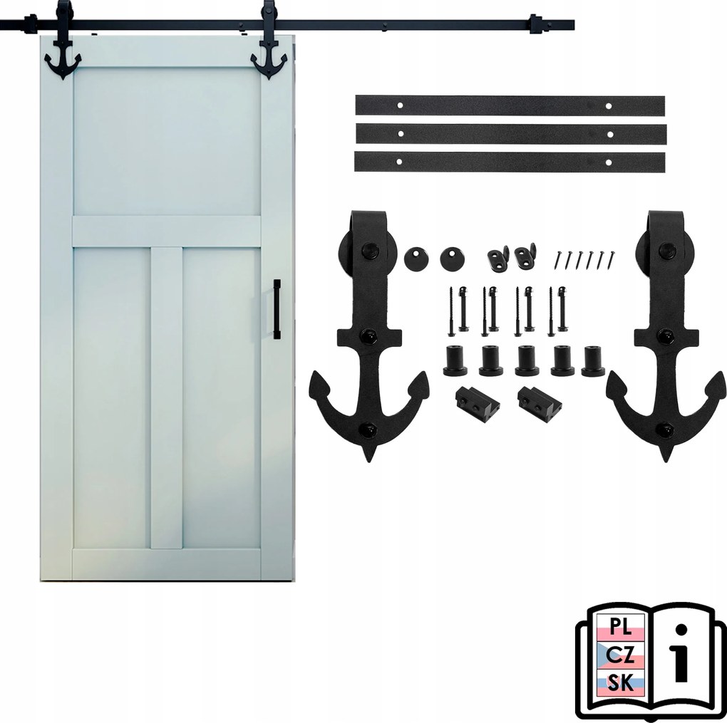 Tolóajtó rendszer Tömör Fém VEZETŐSÍNNEL,3 m "Horgony" mintával