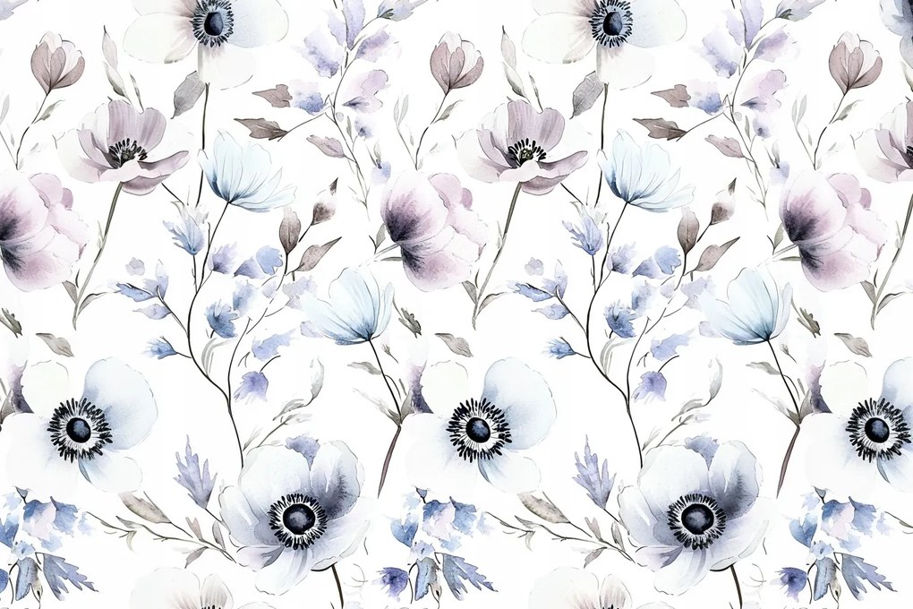 Fotótapéta Flizelina Akvarell Természet Virágok Lila Kék 104x70,5 ragasztó