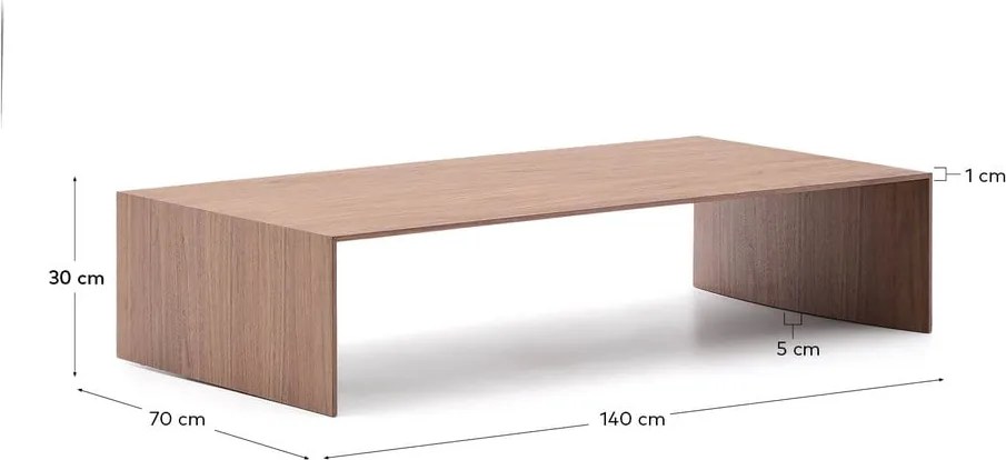 Sötét natúr színű dohányzóasztal diófa dekorral 70x140 cm Litto – Kave Home