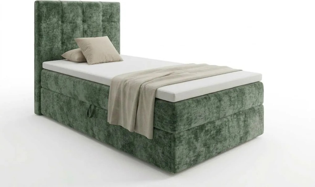 Kárpitozott boxspring ágy DIRELIS VIBE 90x200 cm sötétzöld Matrac: Bonell rugós matrac