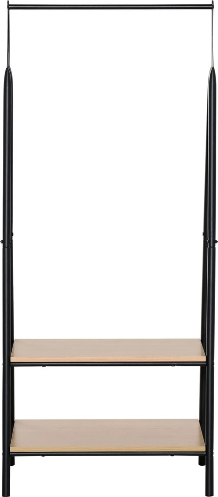 HOMCOM Kabátállvány Ruhatartó Cipőtartóval Mosókosár Fém + Fa Fekete + Natúr 64 x 42,5 x 149 cm | Aosom