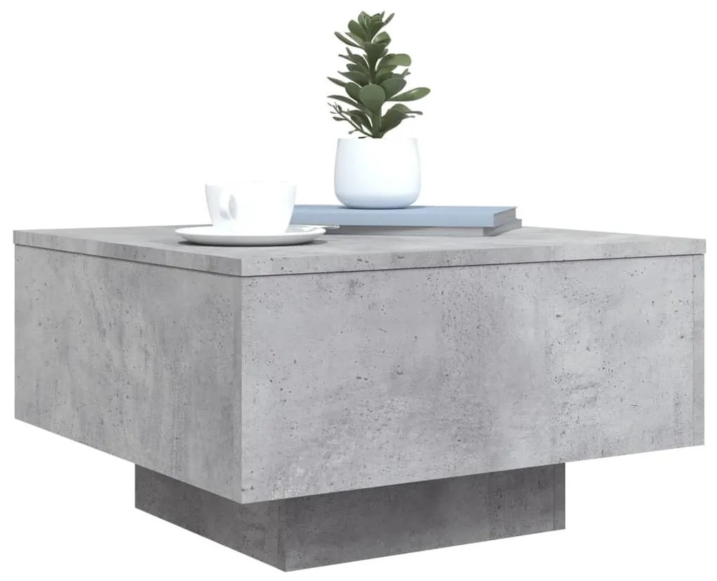 betonszürke dohányzóasztal LED-lámpákkal 55 x 55 x 31 cm