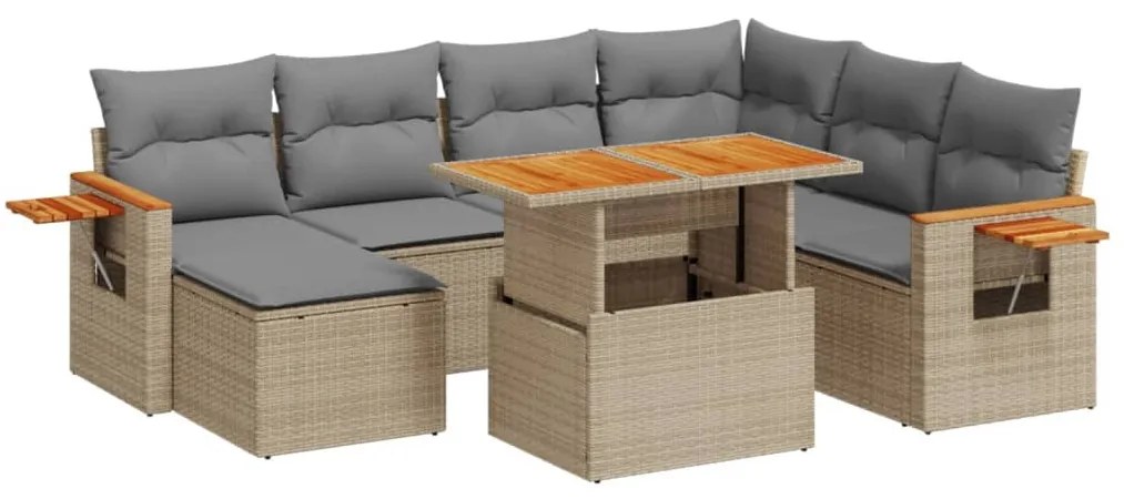 8 részes bézs polyrattan kerti ülőgarnitúra párnával