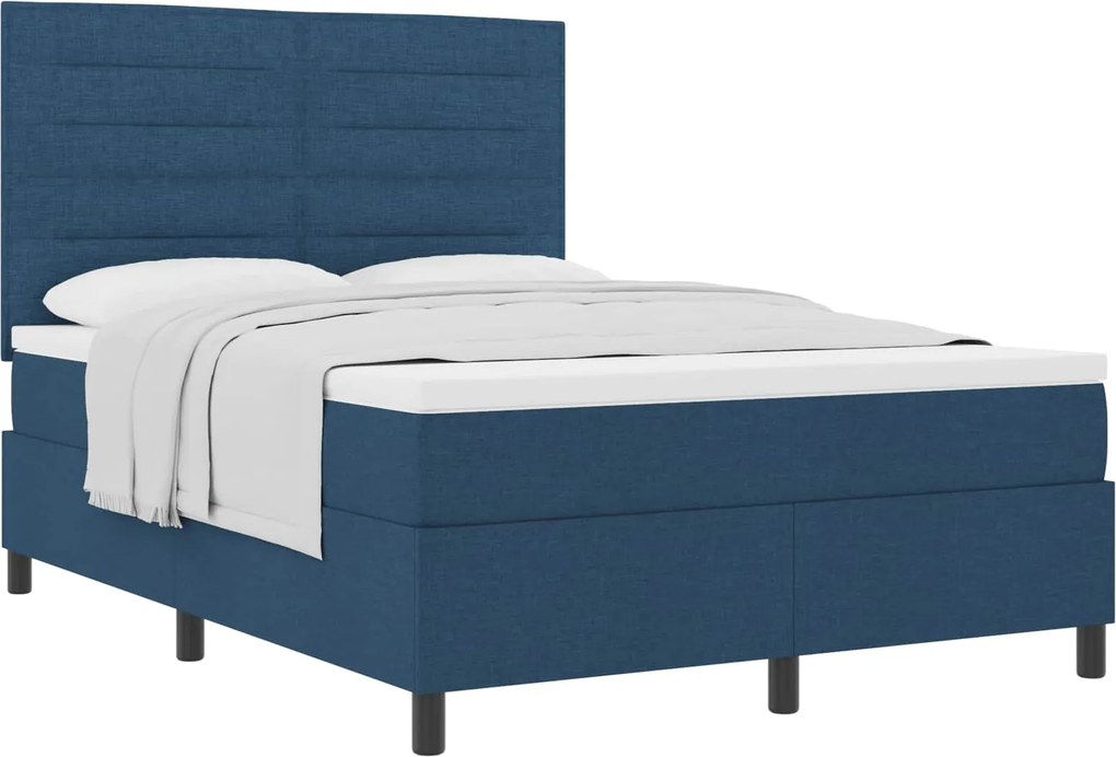 vidaXL Boxrugós ágy matracmal fejtámlával Kék 140 x 190 cm szövet