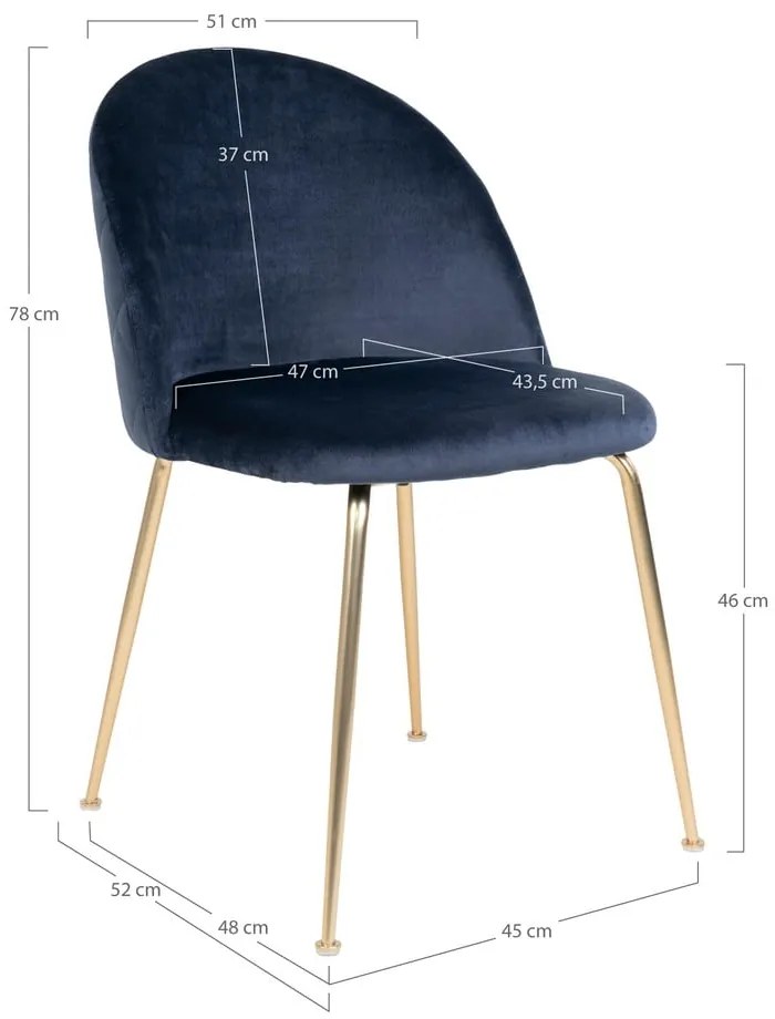 Kék-aranyszínű bársony étkezőszék szett 2 db-os Geneve – House Nordic