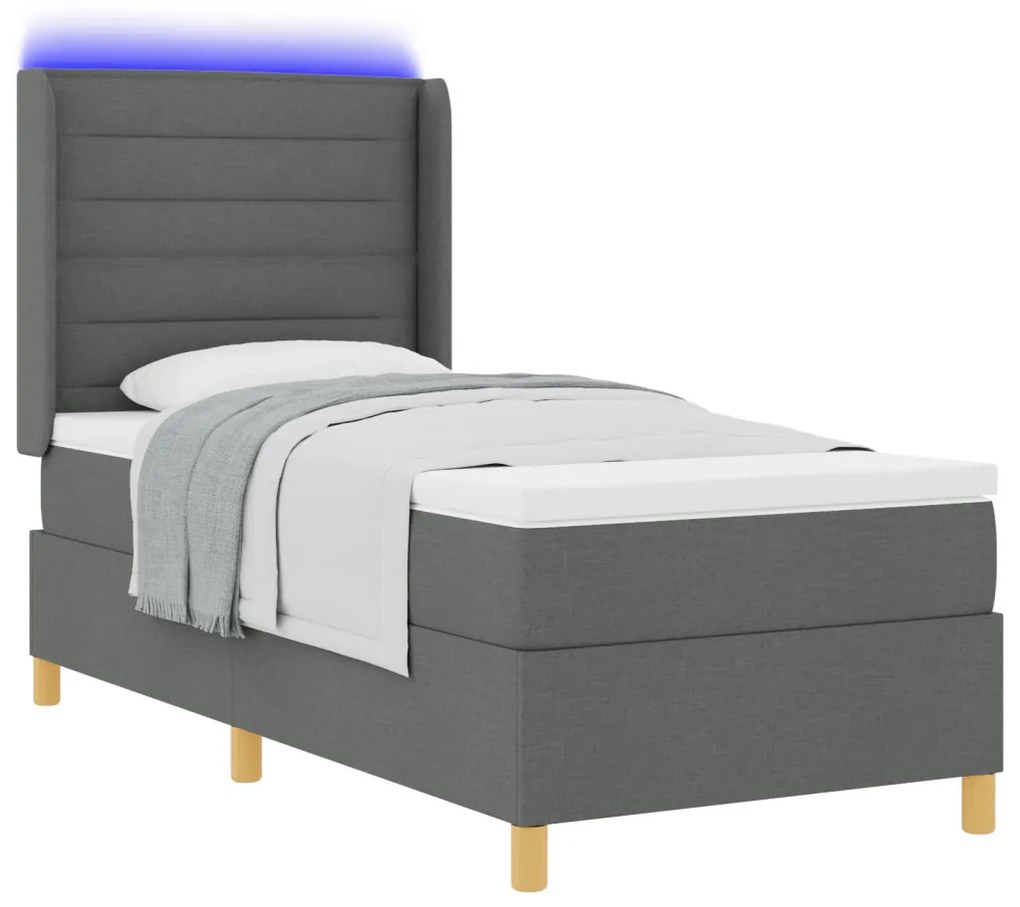Boxspring Ágy Matrac és LED sötétszürke 90x200 cm Szövet