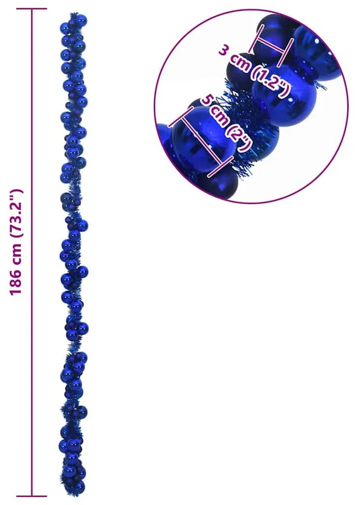 Karácsonyi gömb girland Kék 186 cm Polisztirol