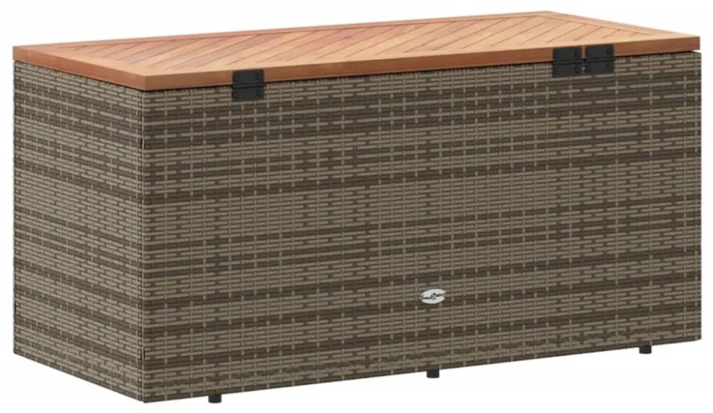 szürke polyrattan és akácfa kerti tárolóláda 110 x 50 x 54 cm