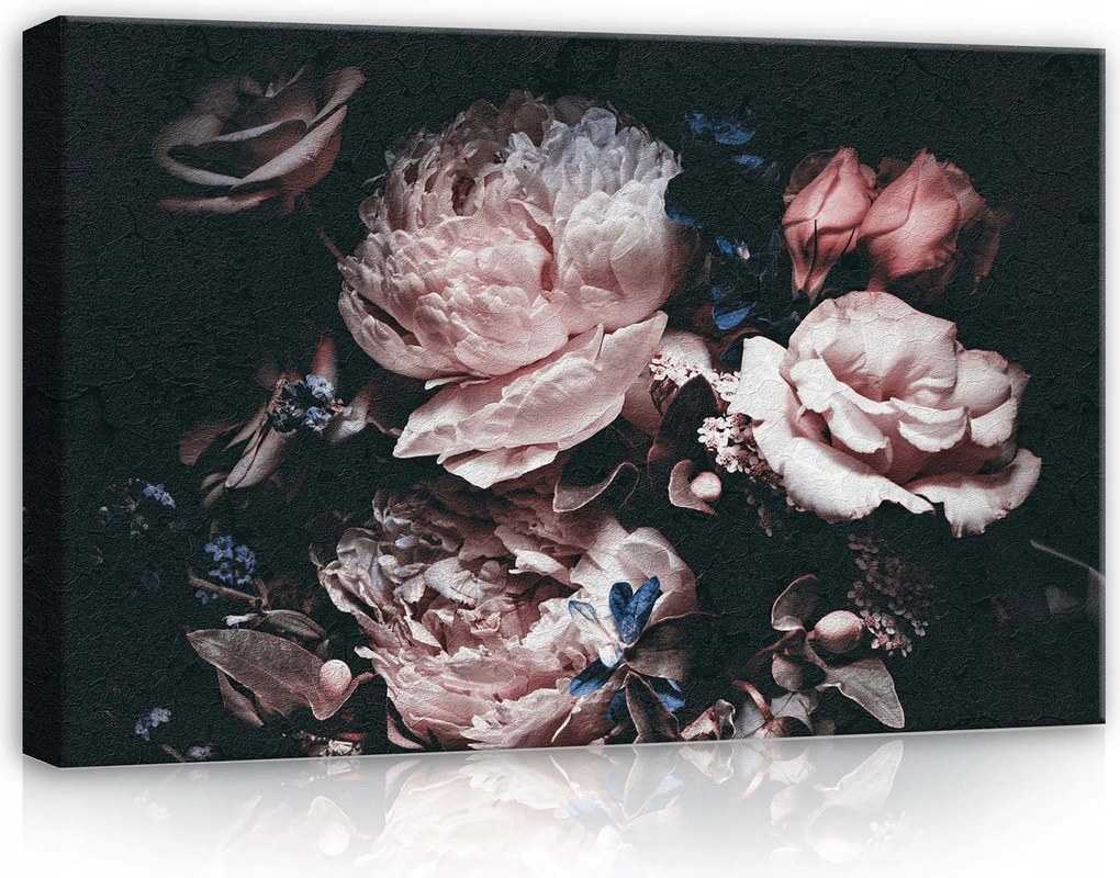 Vászonkép 60x40 Csendélet virágos sötét háttér bazsarózsa rózsa klasszikus