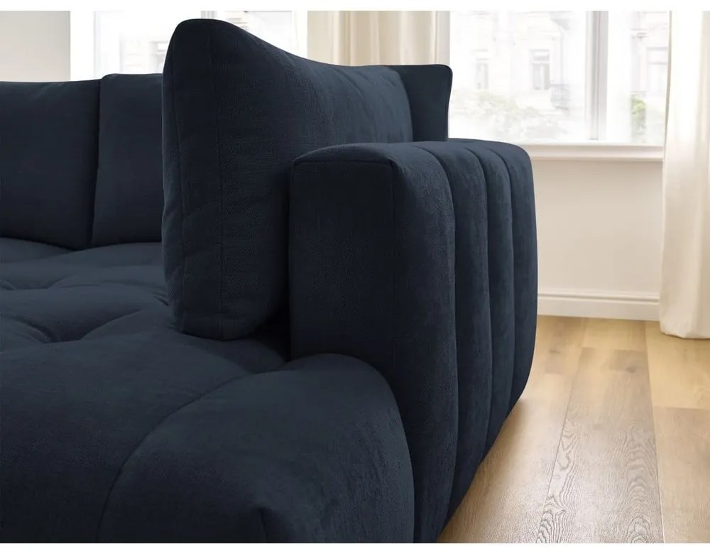 Sötétkék kinyitható-tárolóhelyes sarokkanapé (jobb oldali-L alakú) Fuji – Bobochic Paris