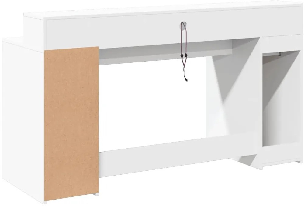 fehér szerelt fa íróasztal LED-világítással 160 x 55 x 91 cm