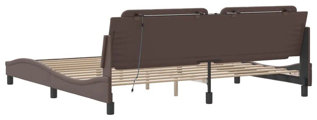 barna ágykeret LED-ekkel matrac nélkül Zadar 200 x 200 cm