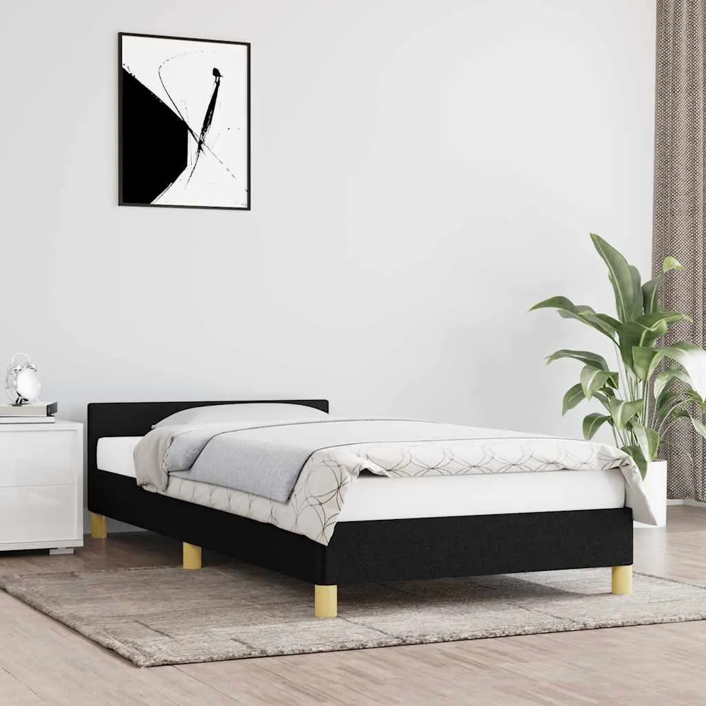 fekete szövet ágykeret fejtámlával matrac nélkül 90x190 cm