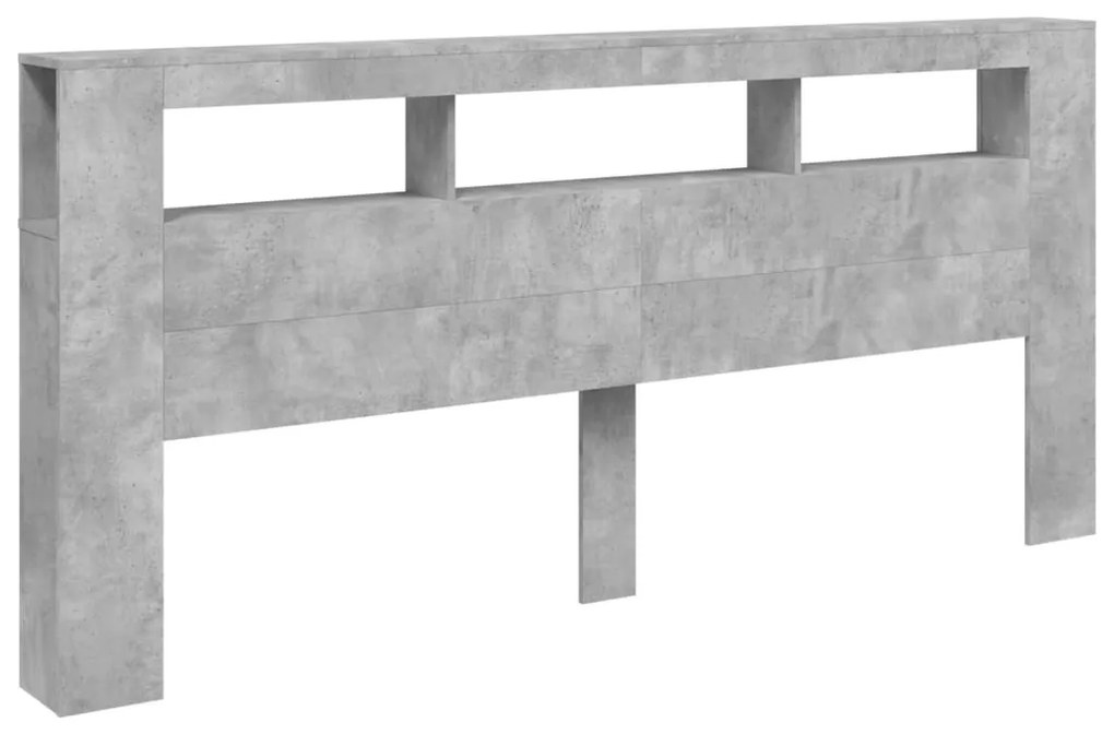 betonszürke szerelt fa LED-es fejtámla 220x18,5x103,5 cm
