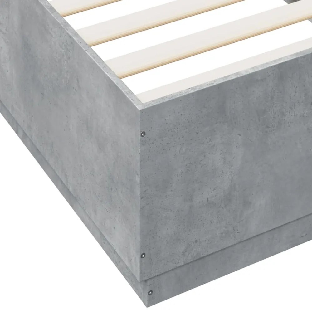 betonszürke szerelt fa ágykeret LED-del 100 x 200 cm